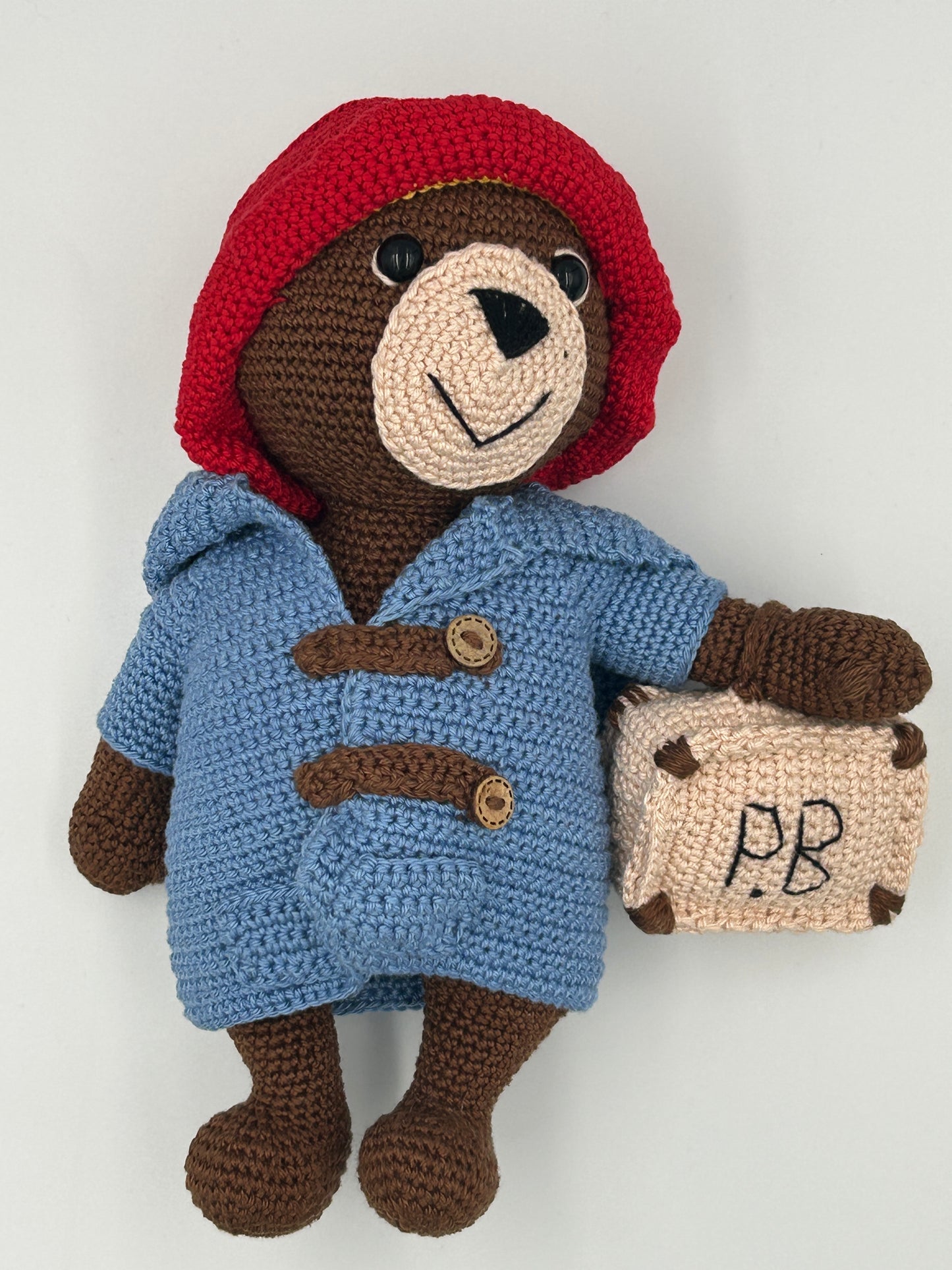 Handmade Crochet Paddington Bear – Iconic Collectible Plush Toy with Duffle Coat and Red Hat