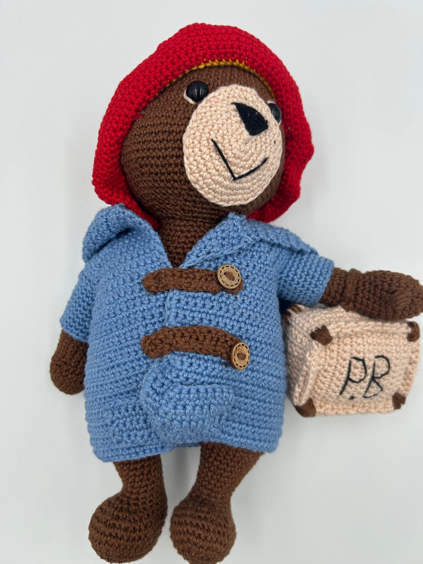 Handmade Crochet Paddington Bear – Iconic Collectible Plush Toy with Duffle Coat and Red Hat