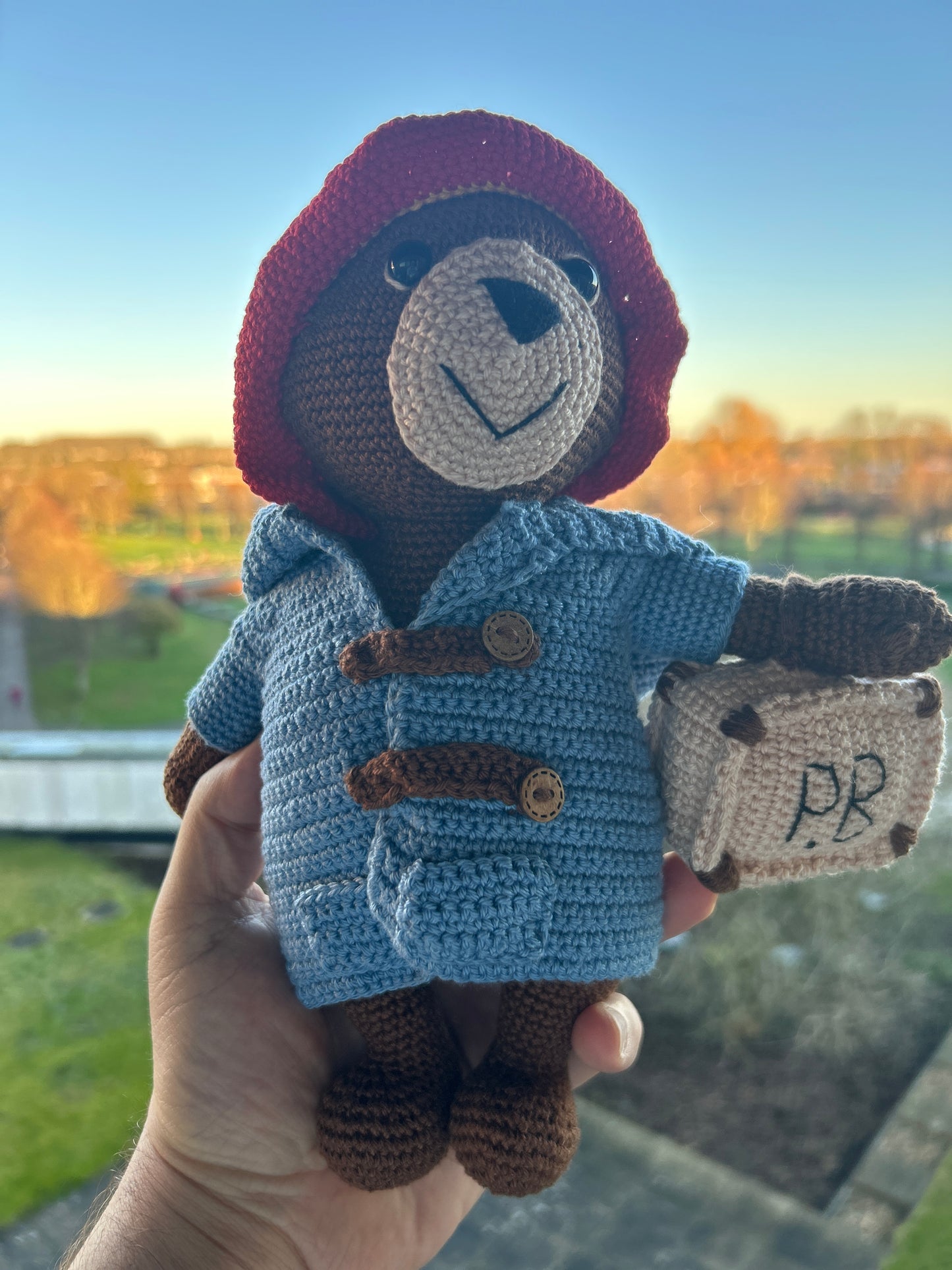 Handmade Crochet Paddington Bear – Iconic Collectible Plush Toy with Duffle Coat and Red Hat