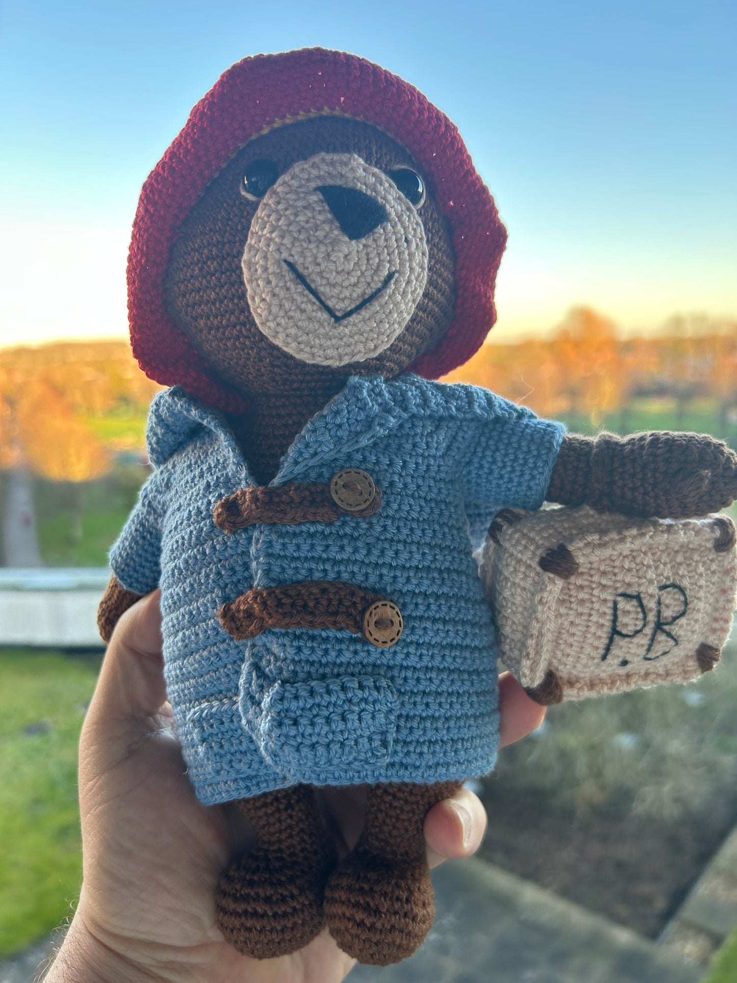 Handmade Crochet Paddington Bear – Iconic Collectible Plush Toy with Duffle Coat and Red Hat
