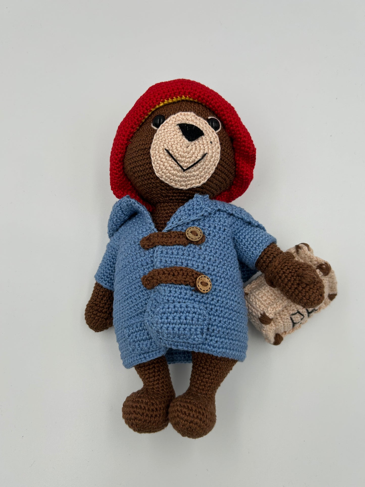 Handmade Crochet Paddington Bear – Iconic Collectible Plush Toy with Duffle Coat and Red Hat