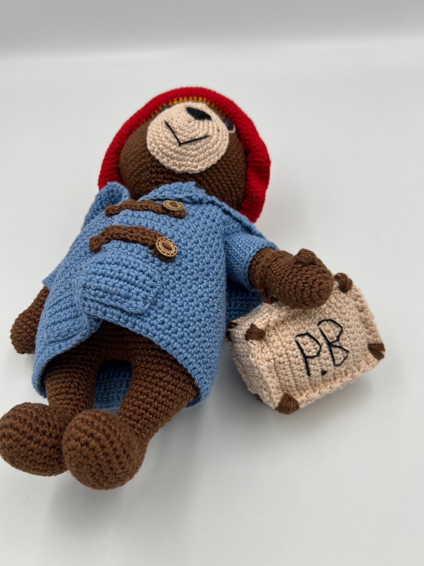 Handmade Crochet Paddington Bear – Iconic Collectible Plush Toy with Duffle Coat and Red Hat