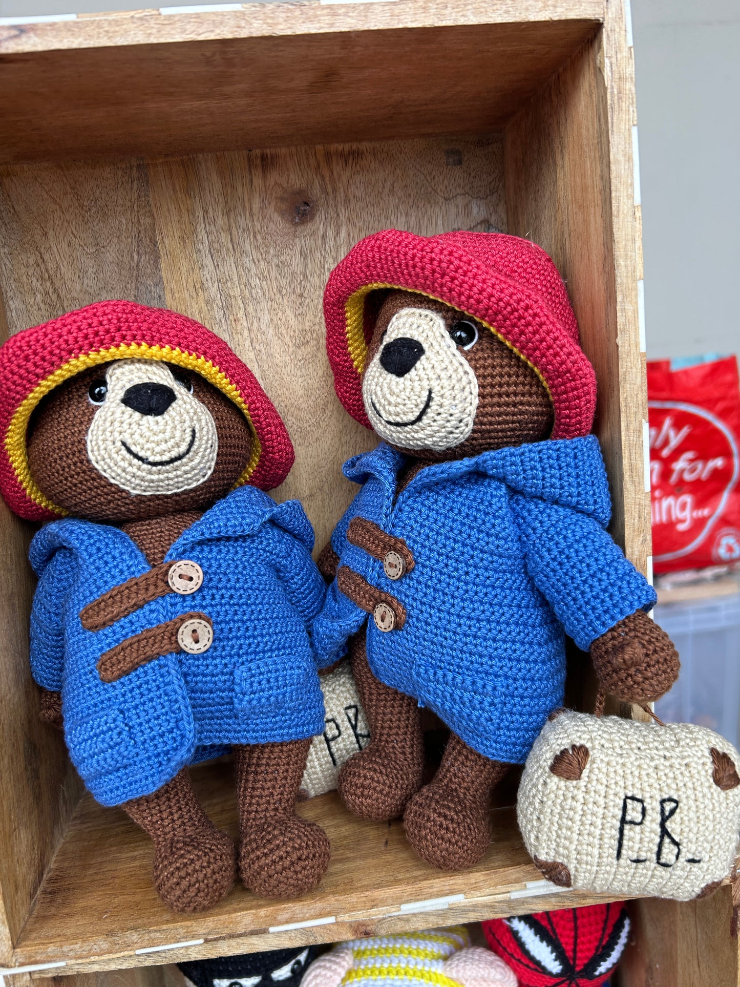 Handmade Crochet Paddington Bear – Iconic Collectible Plush Toy with Duffle Coat and Red Hat